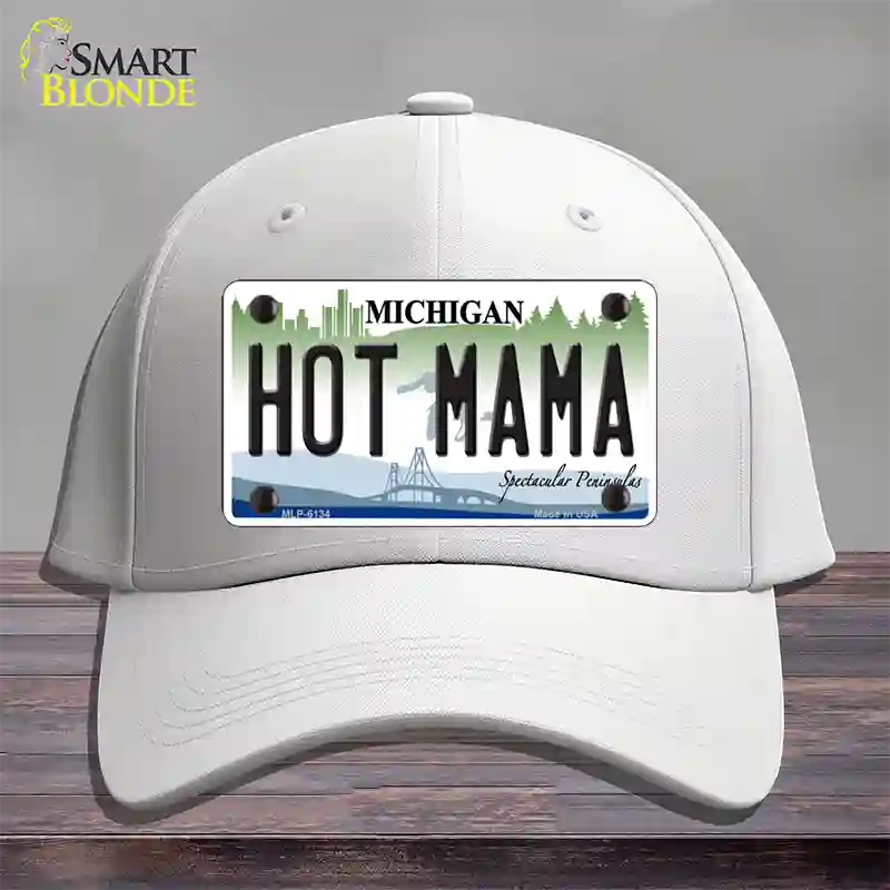 Hot Mama Michigan Novelty License Plate Hat Cotton / White