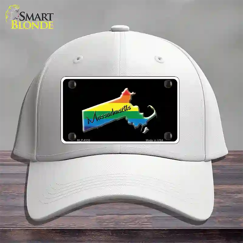 Massachusetts Rainbow Novelty License Plate Hat Cotton / White