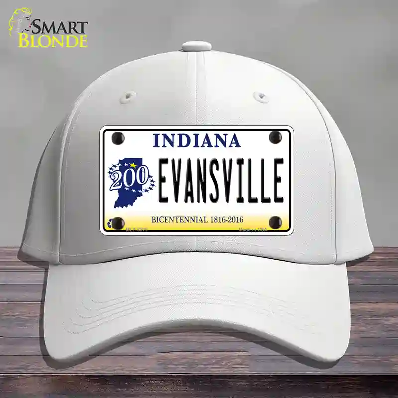 Evansville Indiana Novelty License Plate Hat Cotton / White