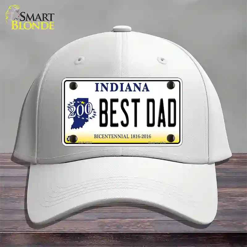 Best Dad Indiana Bicentennial Novelty License Plate Hat Cotton / White