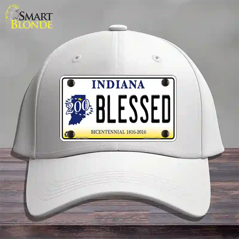 Blessed Indiana Novelty License Plate Hat Cotton / White