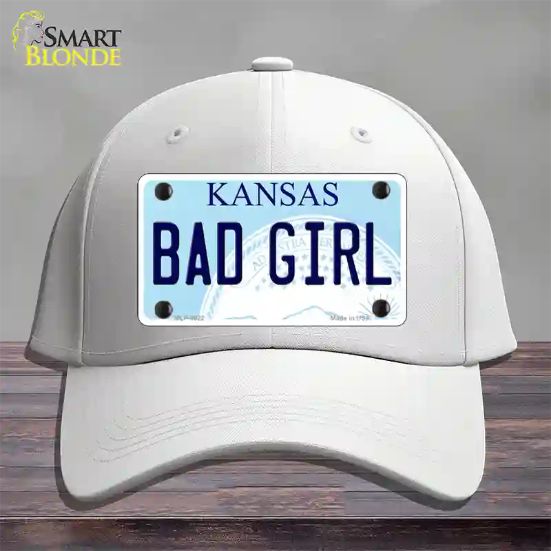 Bad Girl Kansas Novelty License Plate Hat Cotton / White