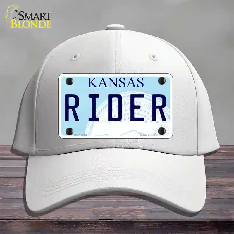 Rider Kansas Novelty License Plate Hat Cotton / White