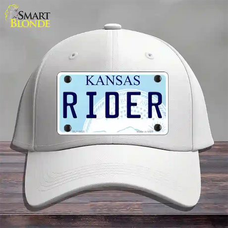 Rider Kansas Novelty License Plate Hat Cotton / White