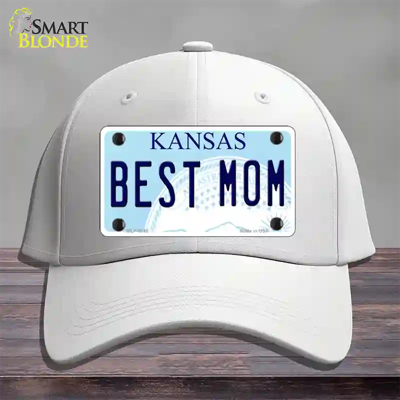 Best Mom Kansas Novelty License Plate Hat Cotton / White