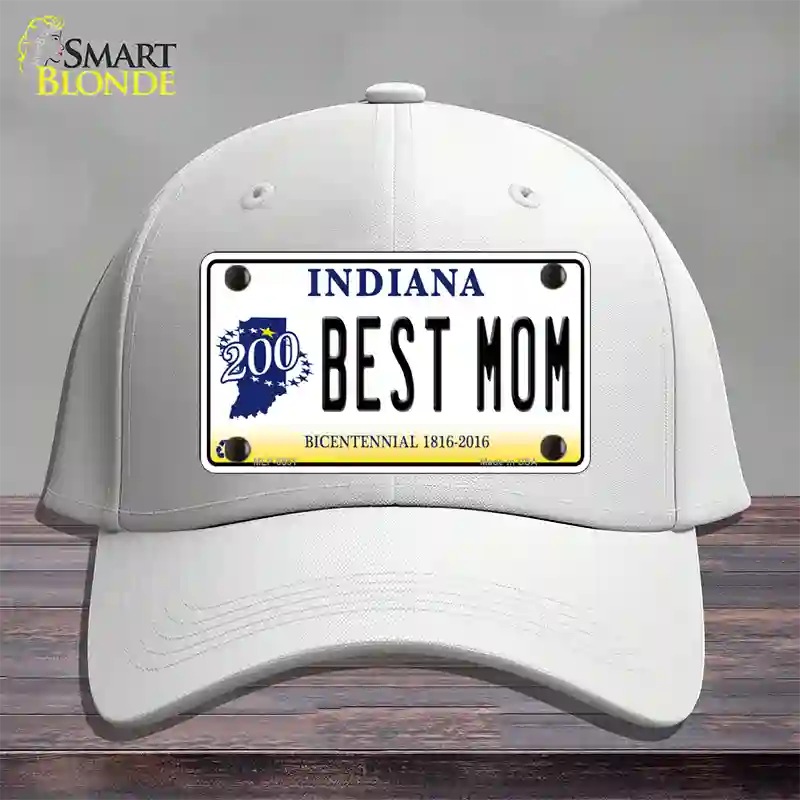 Best Mom Indiana Novelty License Plate Hat Cotton / White