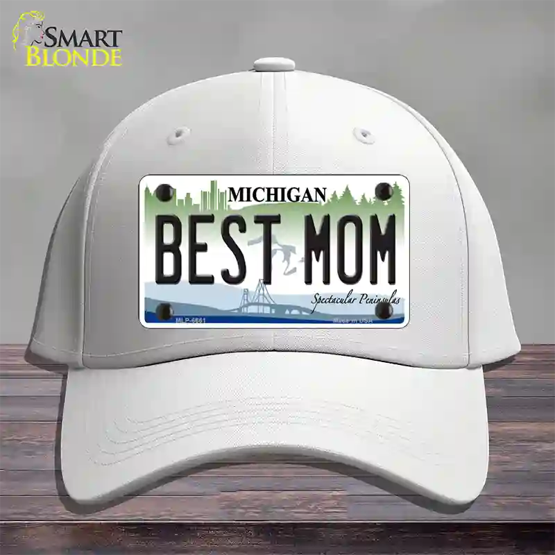 Best Mom Michigan Novelty License Plate Hat Cotton / White