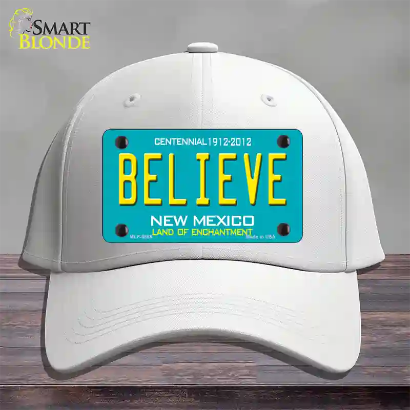 Believe New Mexico Novelty License Plate Hat Cotton / White