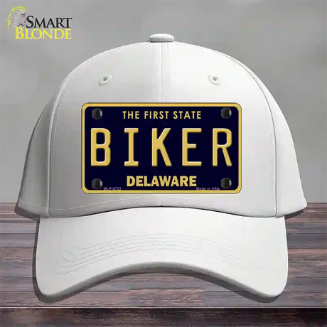 Biker Delaware Novelty License Plate Hat Cotton / White