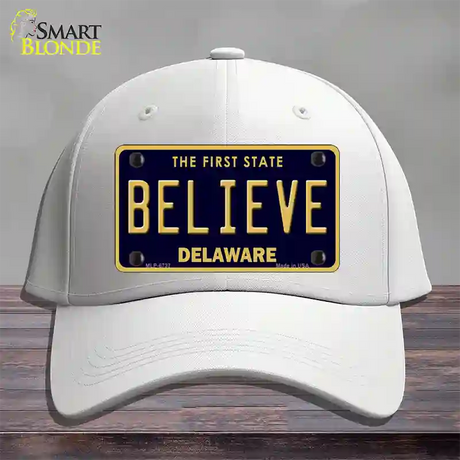 Believe Delaware Novelty License Plate Hat Cotton / White