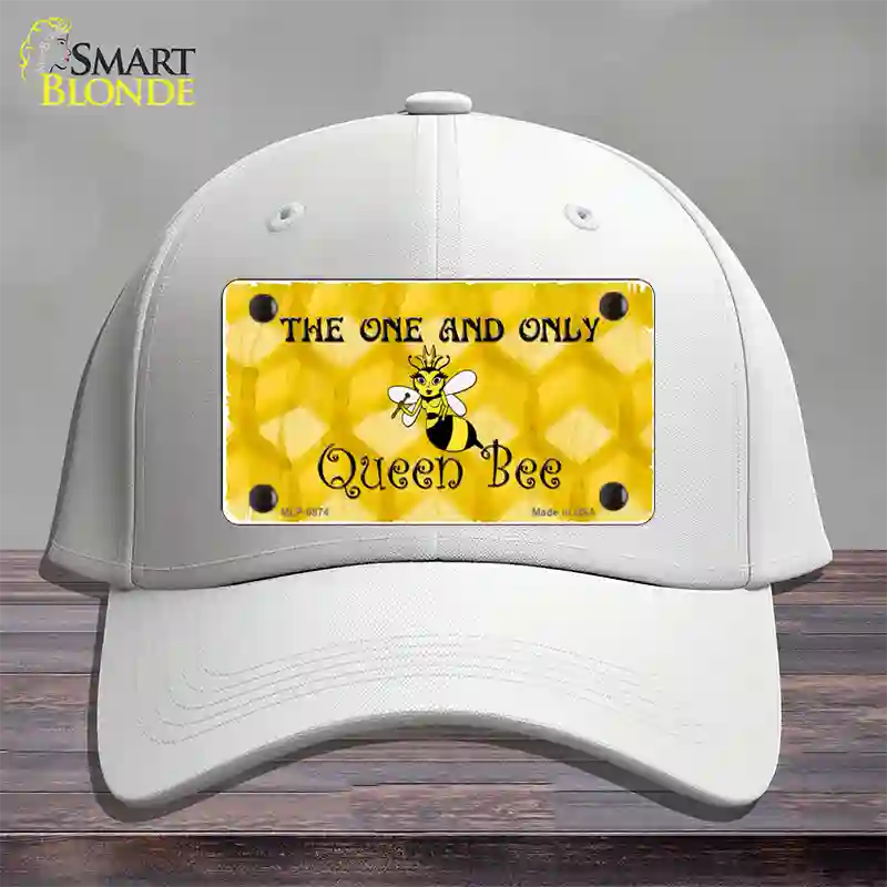 Queen Bee Honey Comb Novelty License Plate Hat Cotton / White