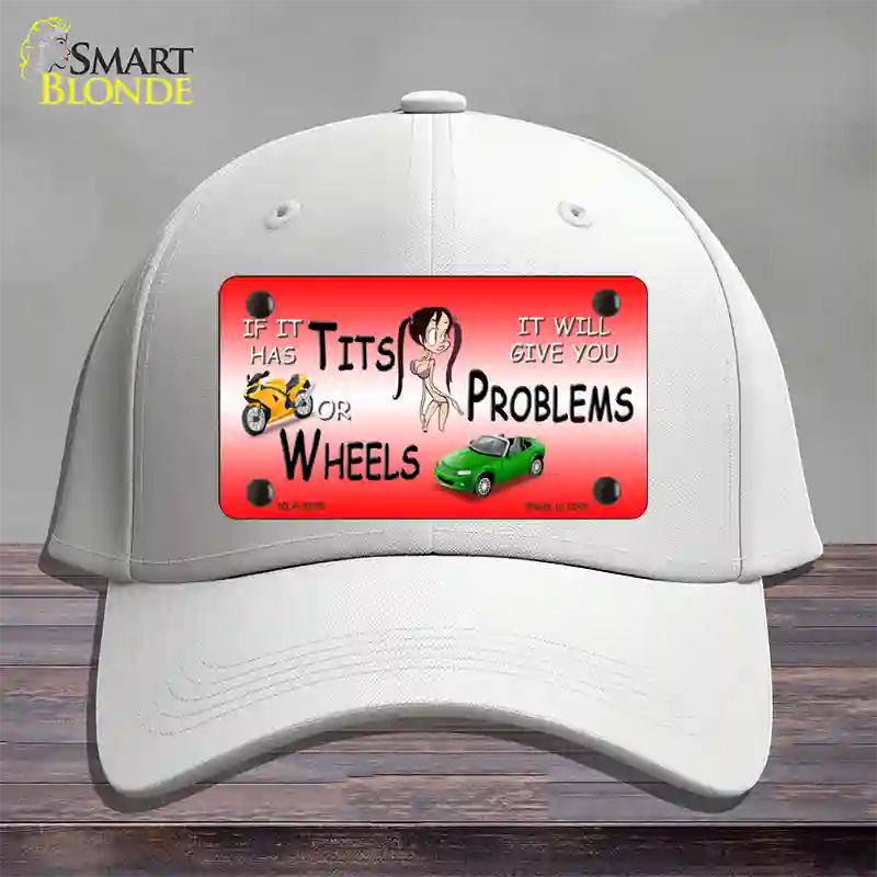 Tits Or Wheels Red Novelty License Plate Hat Cotton / White