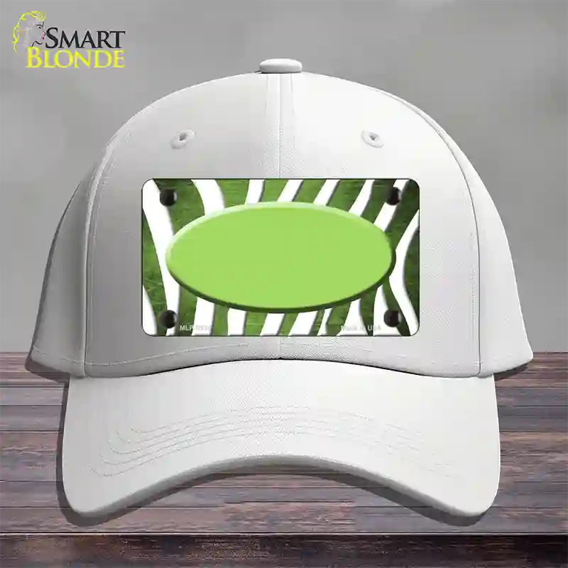 Lime Green White Zebra Oval Oil Rubbed Novelty License Plate Hat Cotton / White