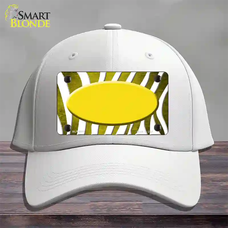 Yellow White Zebra Oval Oil Rubbed Novelty License Plate Hat Cotton / White