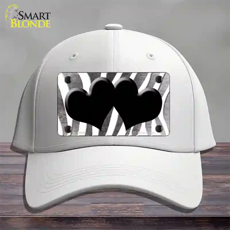 Black White Zebra Hearts Oil Rubbed Novelty License Plate Hat Cotton / White