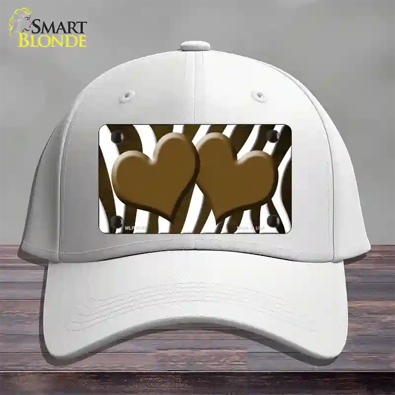 Brown White Zebra Hearts Oil Rubbed Novelty License Plate Hat Cotton / White