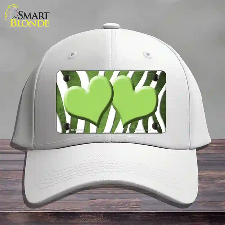 Lime Green White Zebra Hearts Oil Rubbed Novelty License Plate Hat Cotton / White