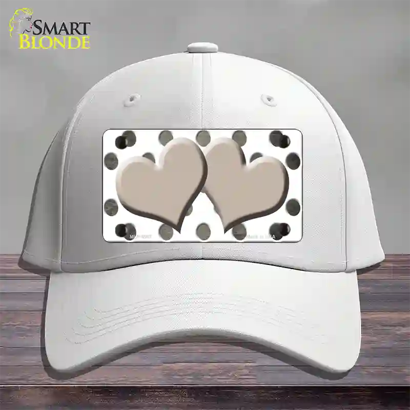 Tan White Dots Hearts Oil Rubbed Novelty License Plate Hat Cotton / White