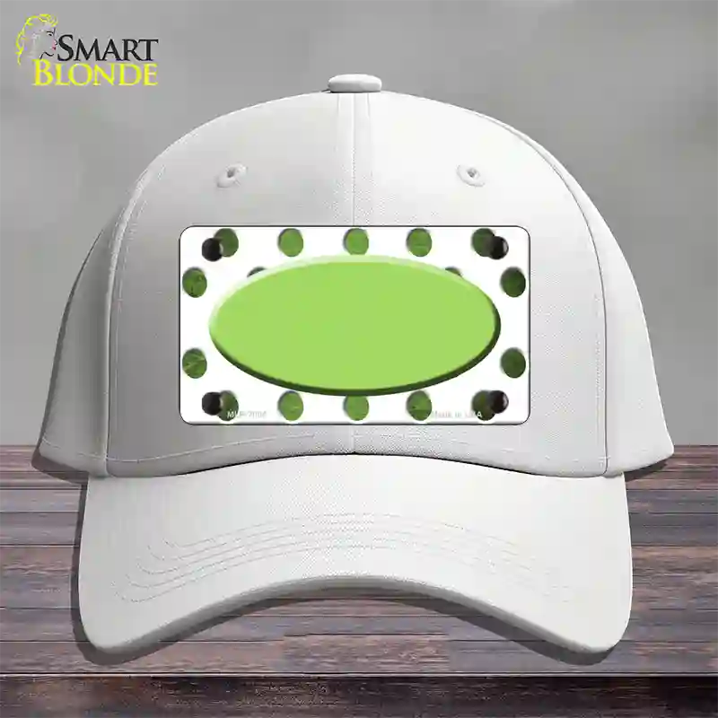 Lime Green White Dots Oval Oil Rubbed Novelty License Plate Hat Cotton / White