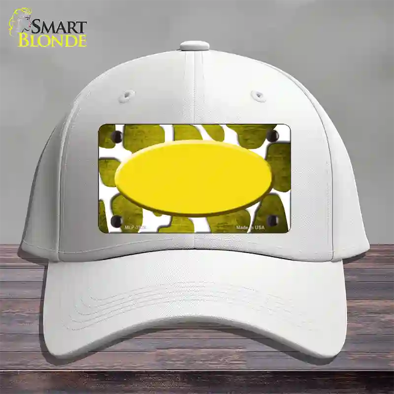 Yellow White Oval Giraffe Oil Rubbed Novelty License Plate Hat Cotton / White