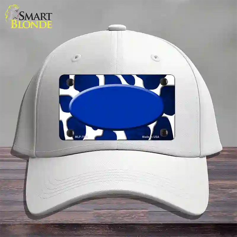 Blue White Oval Giraffe Oil Rubbed Novelty License Plate Hat Cotton / White