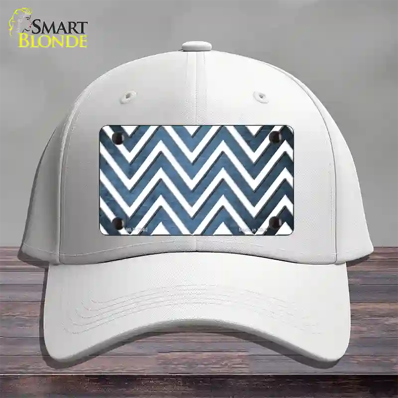 Light Blue White Chevron Oil Rubbed Novelty License Plate Hat Cotton / White