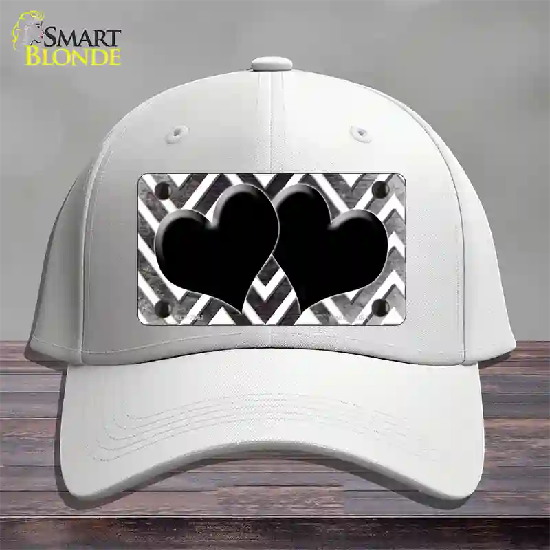 Black White Hearts Chevron Oil Rubbed Novelty License Plate Hat Cotton / White