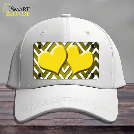 Yellow White Hearts Chevron Oil Rubbed Novelty License Plate Hat Cotton / White