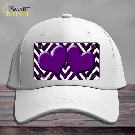 Purple White Hearts Chevron Oil Rubbed Novelty License Plate Hat Cotton / White