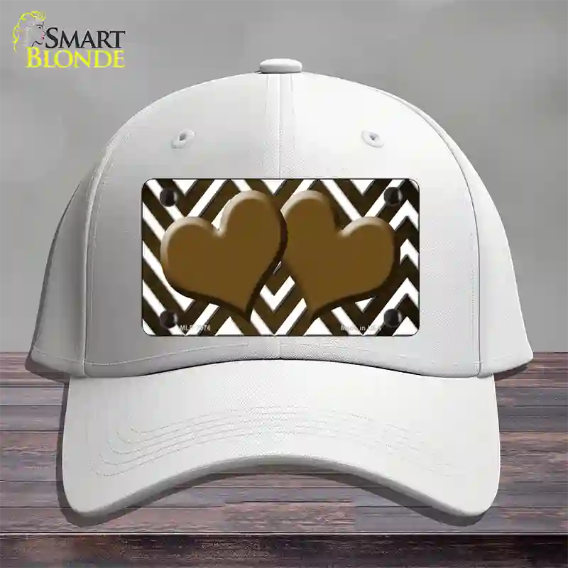 Brown White Hearts Chevron Oil Rubbed Novelty License Plate Hat Cotton / White