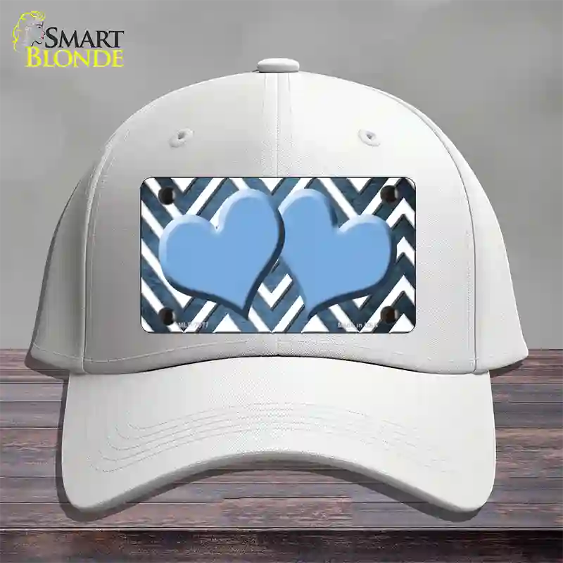 Light Blue White Hearts Chevron Oil Rubbed Novelty License Plate Hat Cotton / White