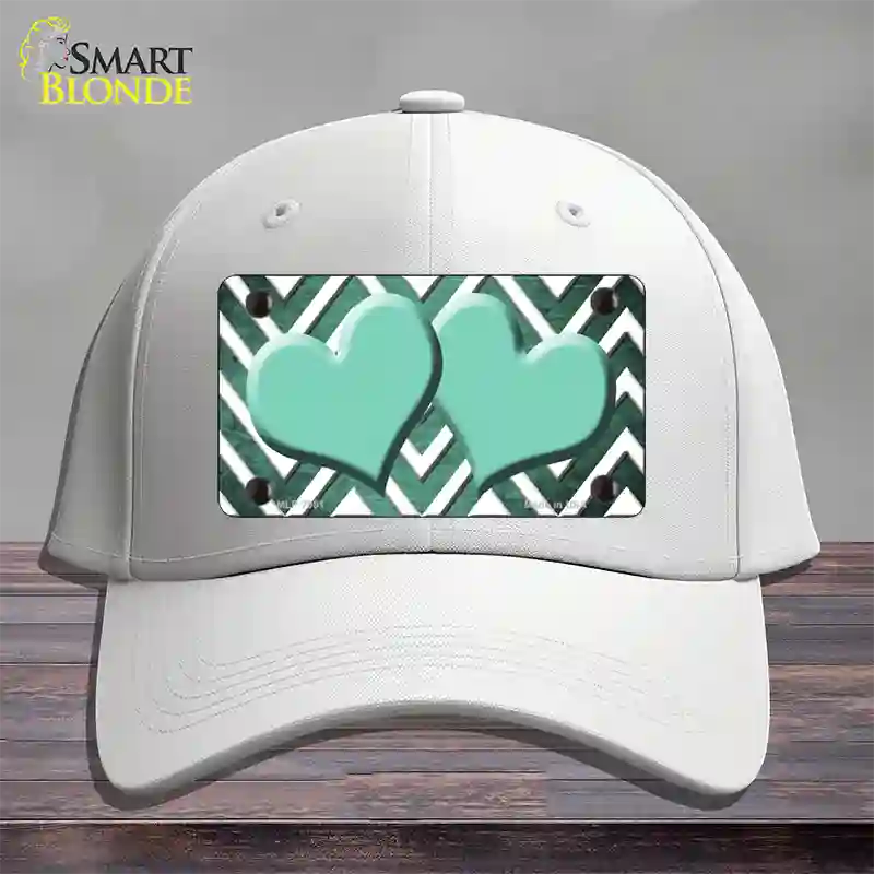 Mint White Hearts Chevron Oil Rubbed Novelty License Plate Hat Cotton / White