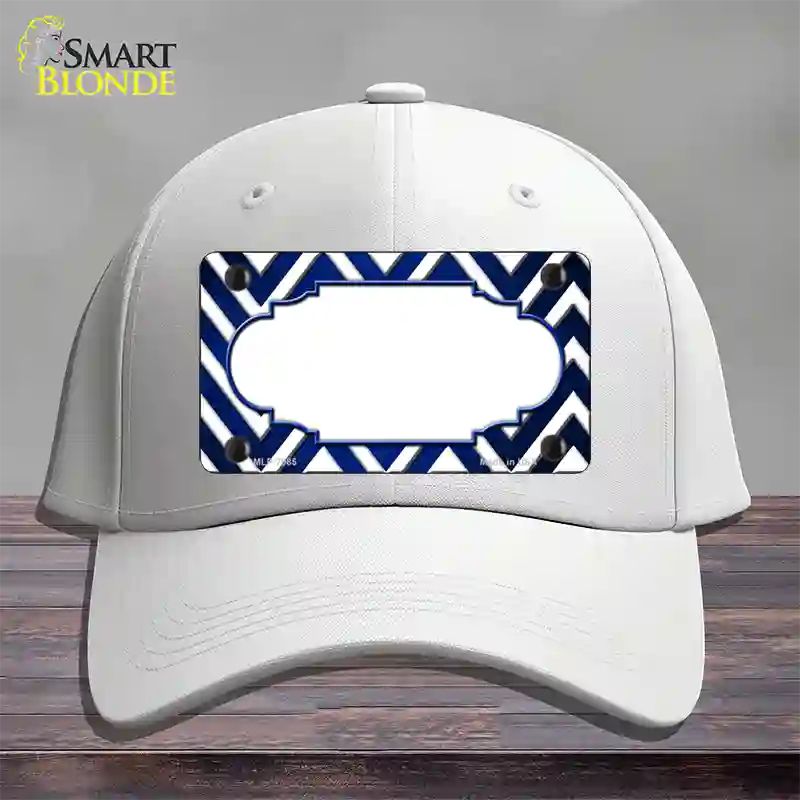 Blue White Chevron Scallop Oil Rubbed Novelty License Plate Hat Cotton / White