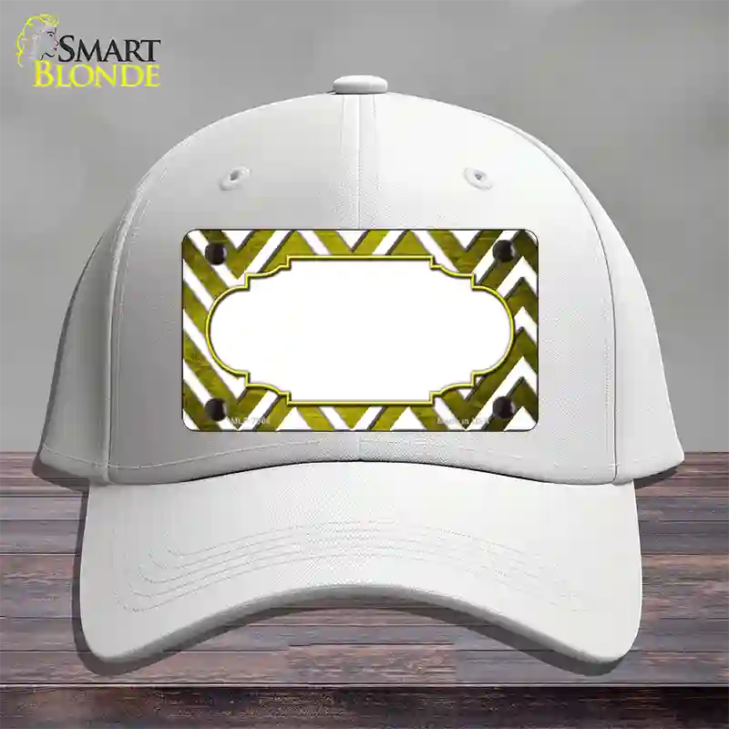 Yellow White Chevron Scallop Oil Rubbed Novelty License Plate Hat Cotton / White