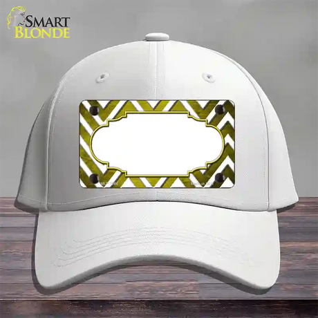 Yellow White Chevron Scallop Oil Rubbed Novelty License Plate Hat Cotton / White