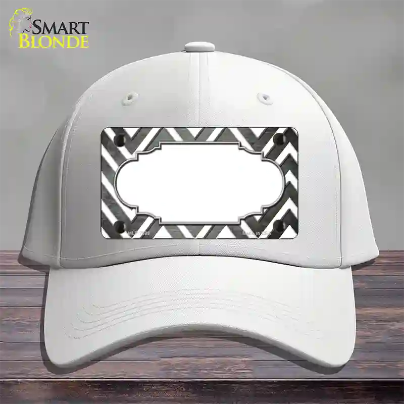 Gray White Chevron Scallop Oil Rubbed Novelty License Plate Hat Cotton / White