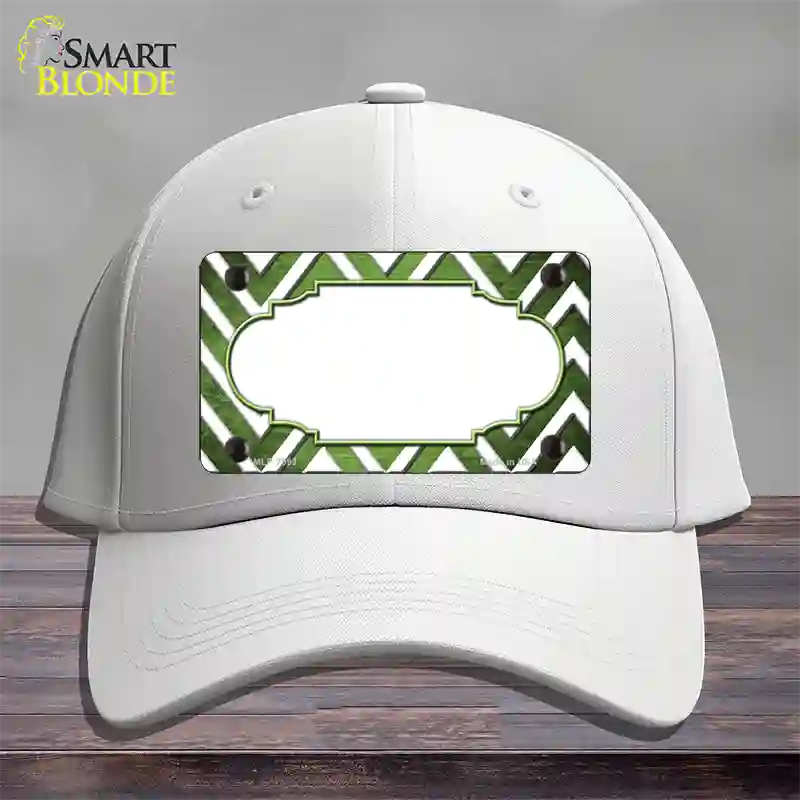 Lime Green White Chevron Scallop Oil Rubbed Novelty License Plate Hat Cotton / White