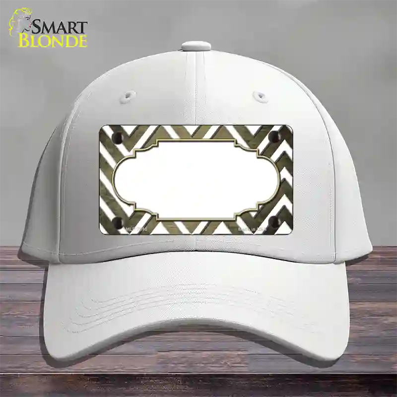 Gold White Chevron Scallop Oil Rubbed Novelty License Plate Hat Cotton / White