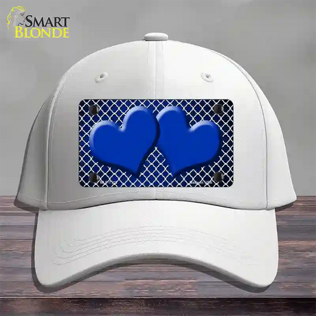 Blue White Quatrefoil Hearts Oil Rubbed Novelty License Plate Hat Cotton / White