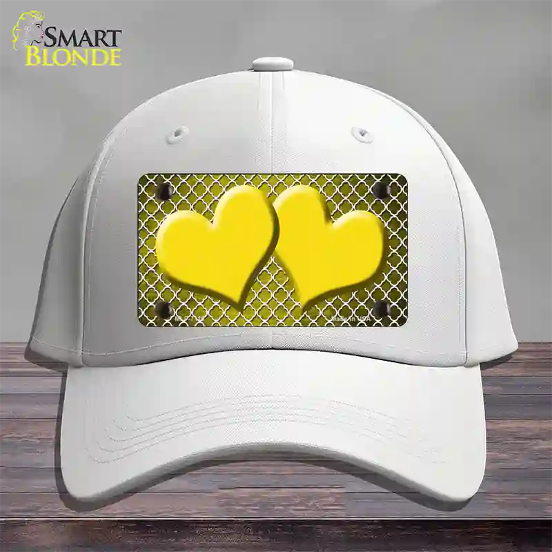 Yellow White Quatrefoil Hearts Oil Rubbed Novelty License Plate Hat Cotton / White