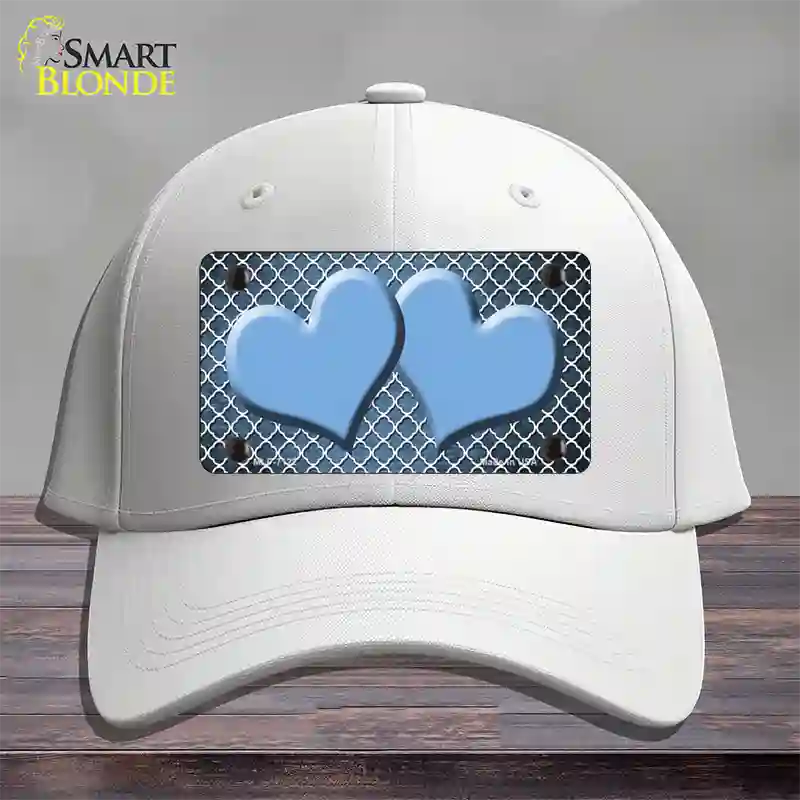 Light Blue White Quatrefoil Hearts Oil Rubbed Novelty License Plate Hat Cotton / White