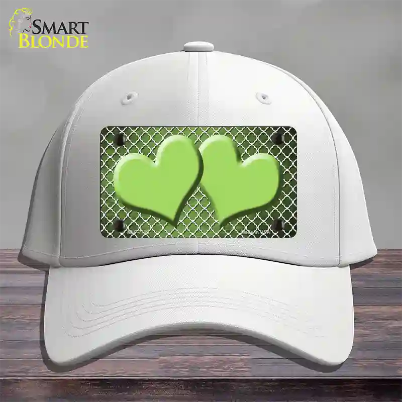 Lime Green White Quatrefoil Hearts Oil Rubbed Novelty License Plate Hat Cotton / White