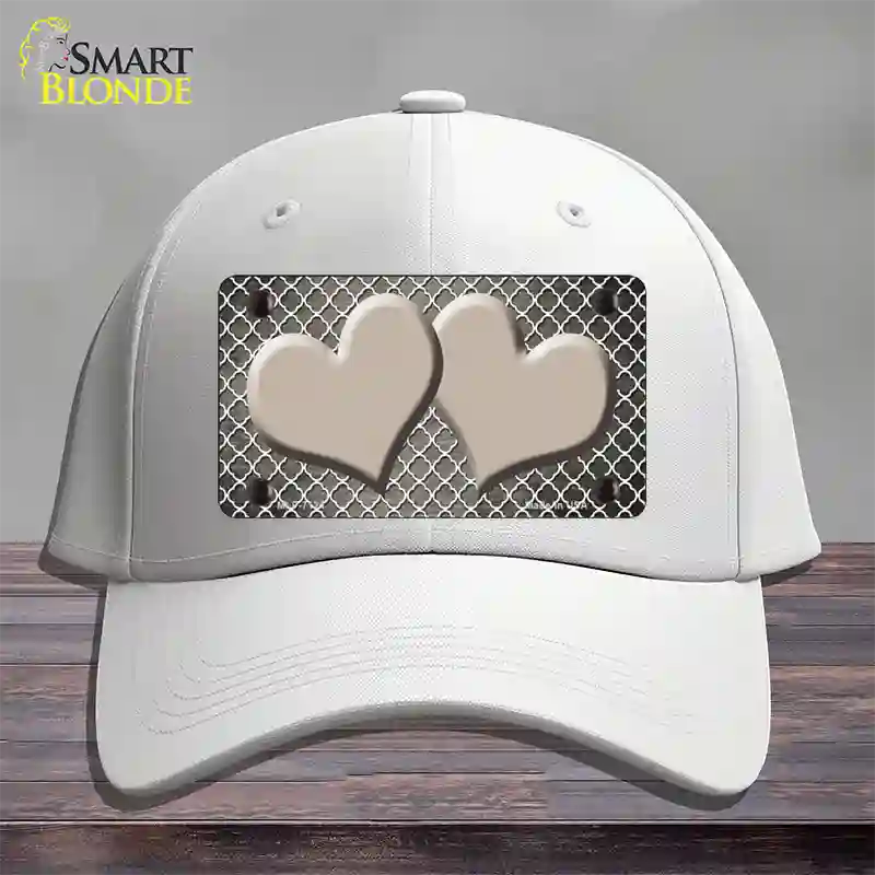 Tan White Quatrefoil Hearts Oil Rubbed Novelty License Plate Hat Cotton / White