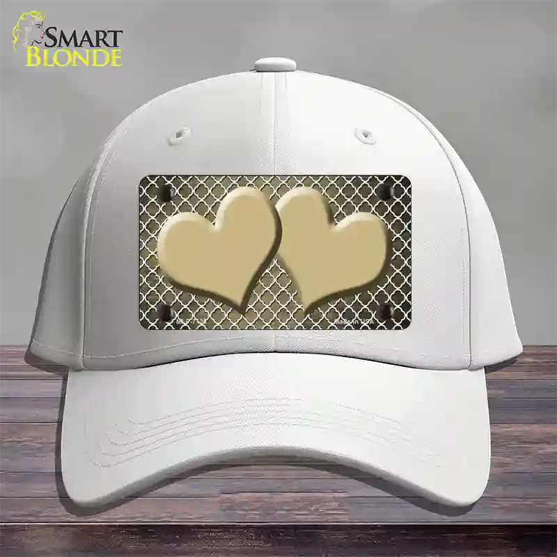 Gold White Quatrefoil Hearts Oil Rubbed Novelty License Plate Hat Cotton / White