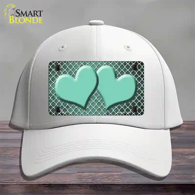 Mint White Quatrefoil Hearts Oil Rubbed Novelty License Plate Hat Cotton / White