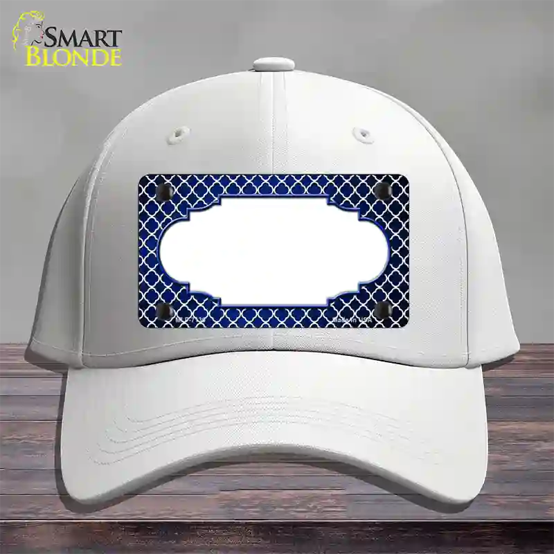 Blue White Quatrefoil Scallop Oil Rubbed Novelty License Plate Hat Cotton / White