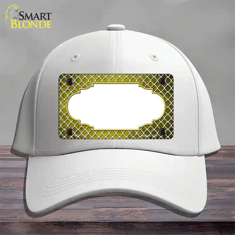 Yellow White Quatrefoil Scallop Oil Rubbed Novelty License Plate Hat Cotton / White