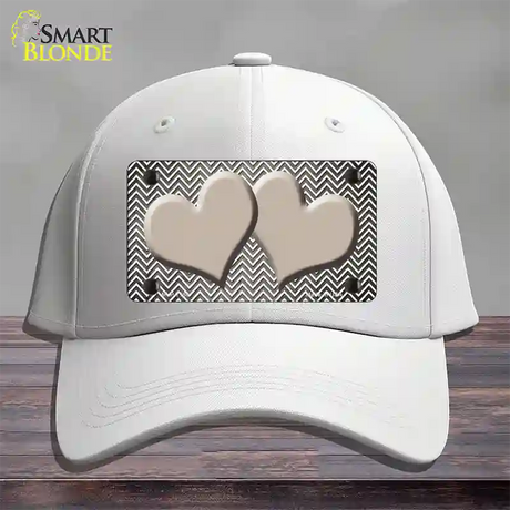 Tan White Small Chevron Hearts Oil Rubbed Novelty License Plate Hat Cotton / White