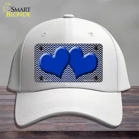 Blue White Small Chevron Hearts Oil Rubbed Novelty License Plate Hat Cotton / White