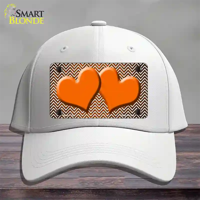 Orange White Small Chevron Hearts Oil Rubbed Novelty License Plate Hat Cotton / White